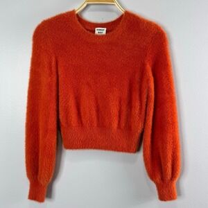 Aritzia Sunday Best Kitten Sweater XS‎ Orange Fuzzy Cropped Long Sleeve Pullover